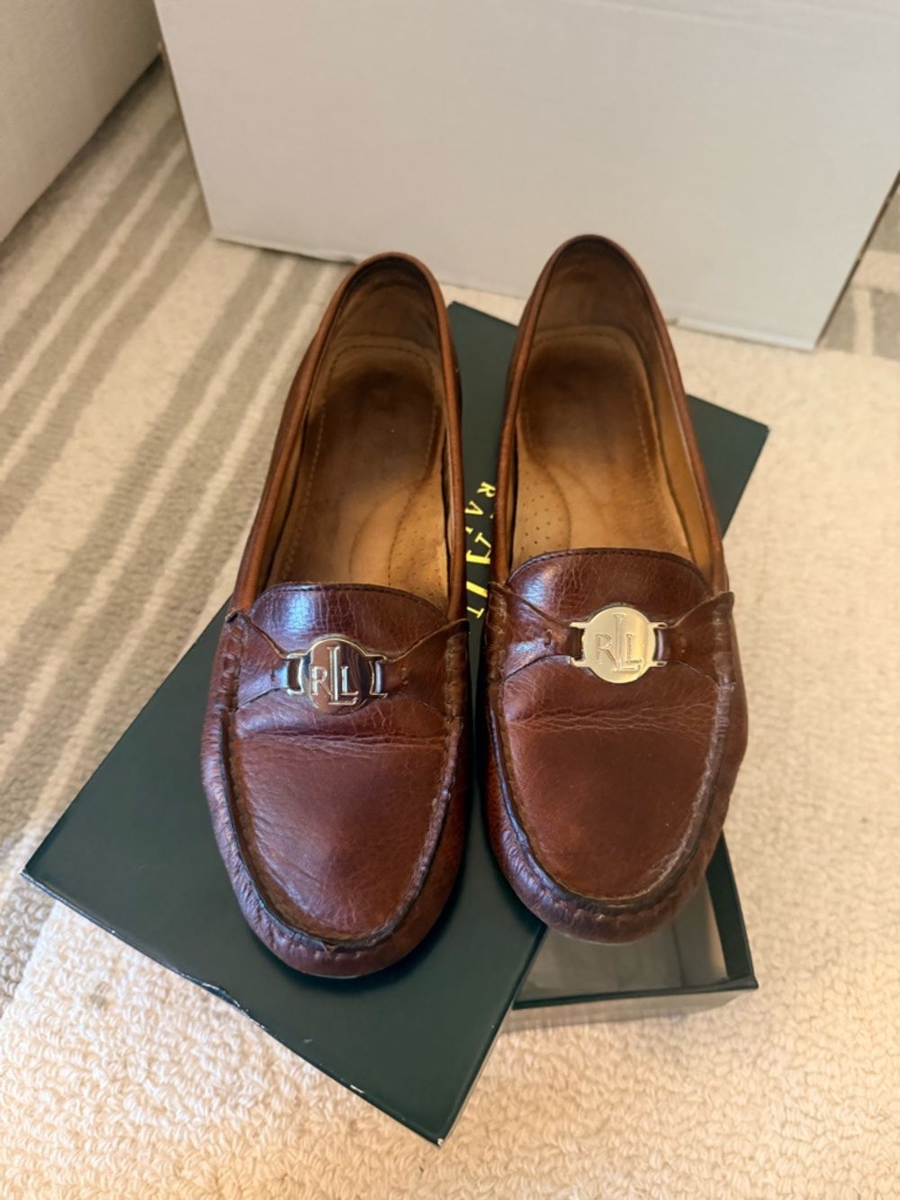 Ralph Lauren Brown Leather Penny Loafers with RL Medallion Hardware